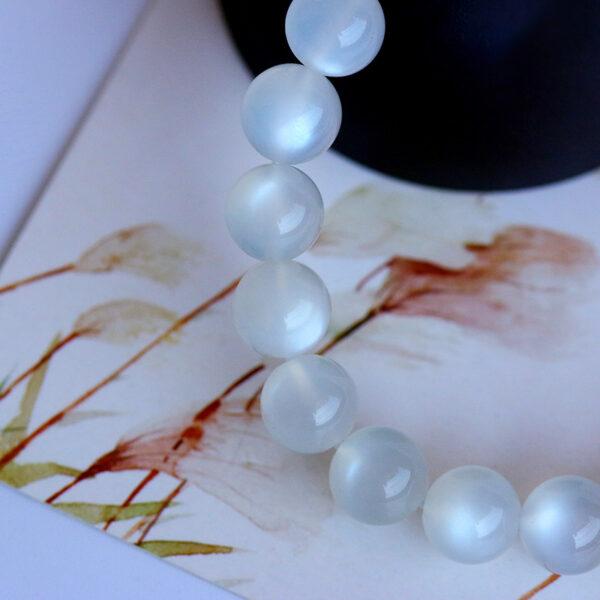7A white light genuine natural moonstone bracelet, 6 - 12mm round shape beaded bracelet - Image 3