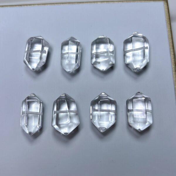 genuine natural clear quartz bead, white bead, double pointed bead, prism bead - Image 3