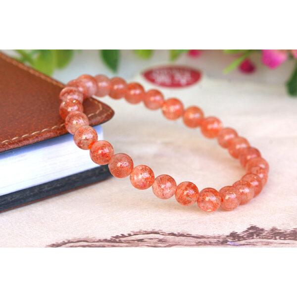 5A golden light genuine natural sunstone bracelet, 6 - 12mm round shape beaded bracelet - Image 3