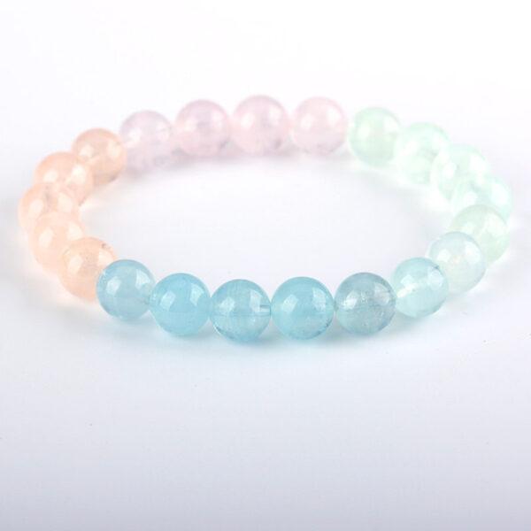 6A multi colors genuine natural morganite bracelet, 7 - 12mm round shape beaded bracelet - Image 3