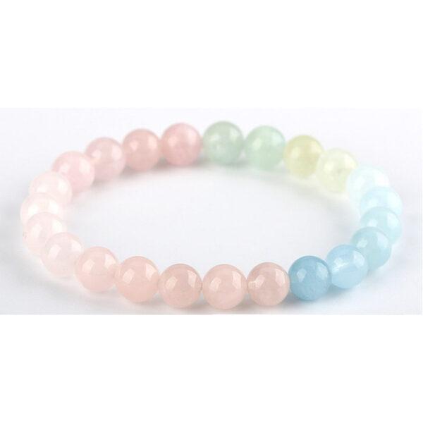 5A multi colors genuine natural morganite bracelet, 7 - 12mm round shape beaded bracelet - Image 3