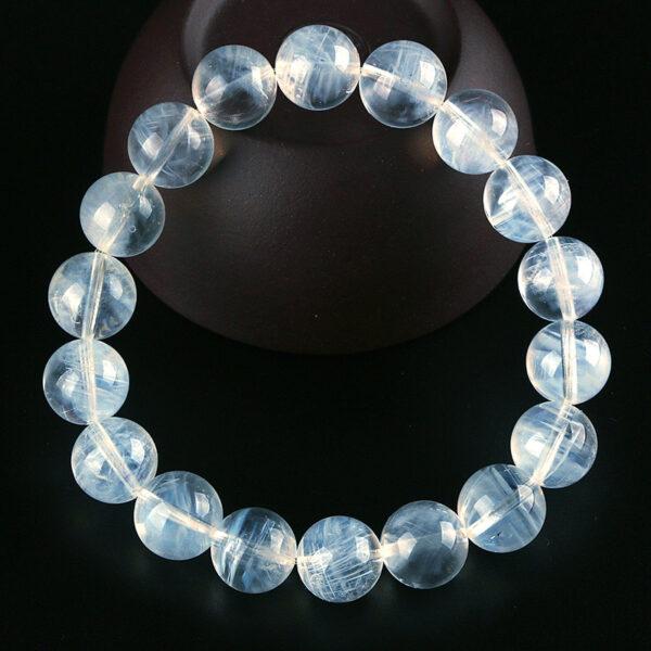 best genuine natural blue needle quartz bracelet, 7 - 10mm round shape beaded bracelet - Image 3