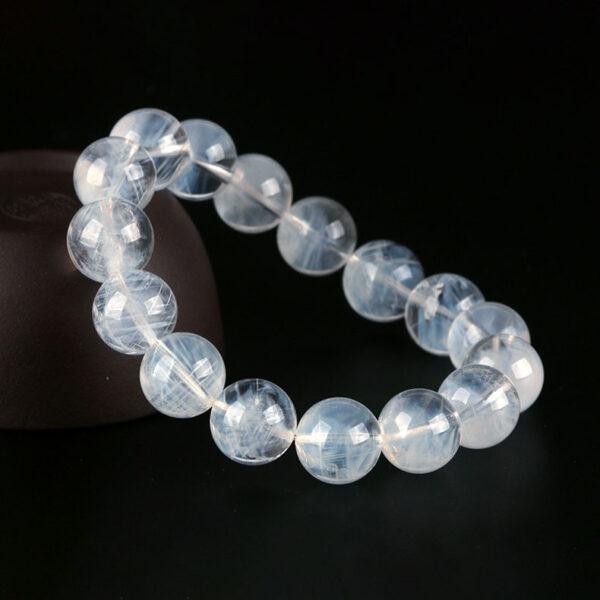 7A genuine natural blue needle quartz bracelet, 7 - 10mm round shape beaded bracelet - Image 3