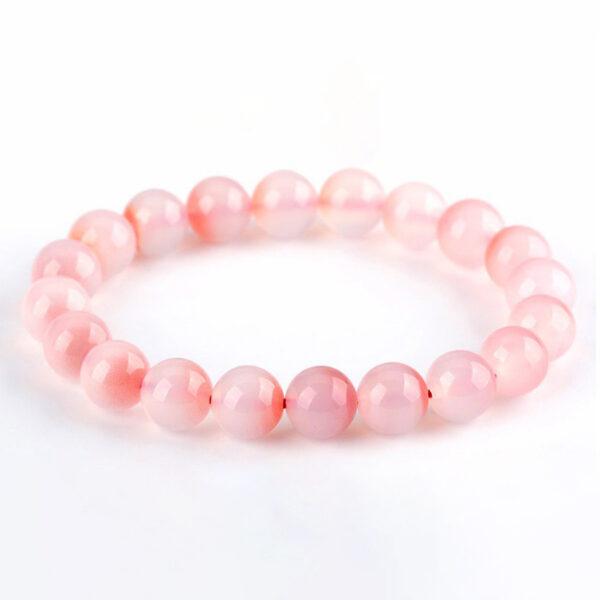 7A natural clear pink agate bracelet, 7 - 12mm round shape beaded bracelet - Image 3