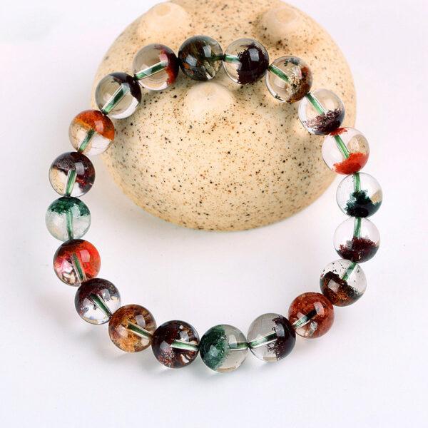 7A genuine natural colorful phantom quartz bracelet, 6 - 13mm round shape beaded bracelet - Image 3