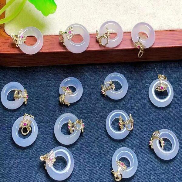 ring shape genuine natural agate charm, flower pattern white agate charm bead - Image 3