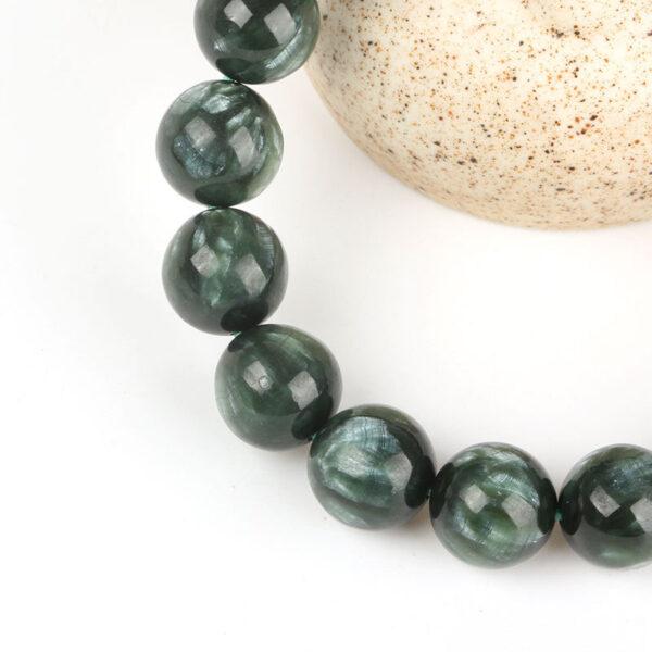 best genuine natural seraphinite bracelet, 8 - 14mm round shape beaded bracelet - Image 3
