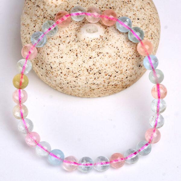 7A genuine natural colorful morganite bracelet, 6 - 12mm round shape beaded bracelet - Image 3