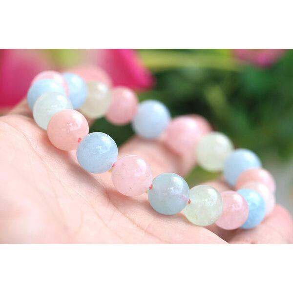 5A genuine natural colorful morganite bracelet, 6 - 12mm round shape beaded bracelet - Image 3
