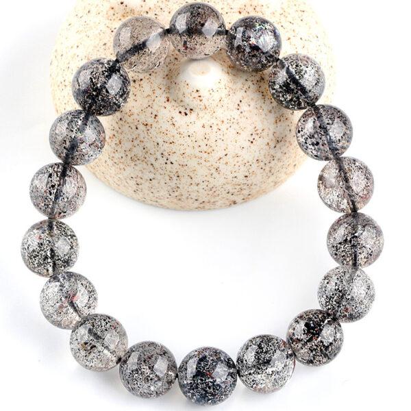 7A genuine natural black spots super seven quartz bracelet, 7 - 13mm round shape beaded bracelet - Image 3