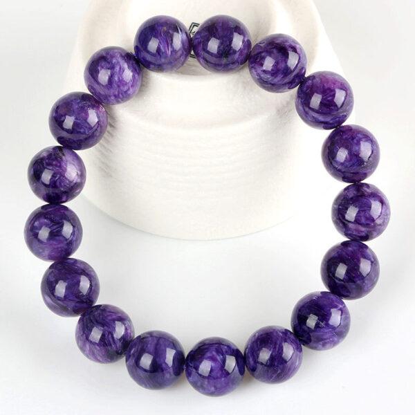 best genuine natural charoite bracelet, 7 - 14mm round shape beaded bracelet - Image 3
