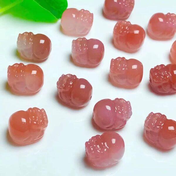 Pixiu shape genuine natural agate bead, pink and red agate animal bead - Image 3