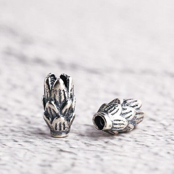 lotus flower shape s925 sterling silver bead, oxidized silver flower bead - Image 3