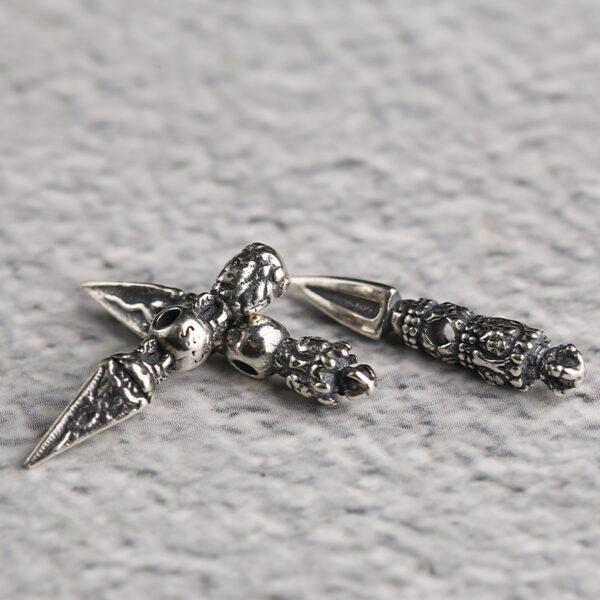 s925 sterling silver Vajra shape charm bead, oxidized silver vajra charm - Image 3