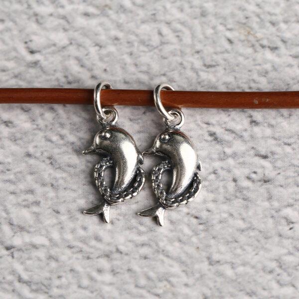 s925 sterling silver love dolphin shape charm bead, oxidized silver dolphin charm - Image 3