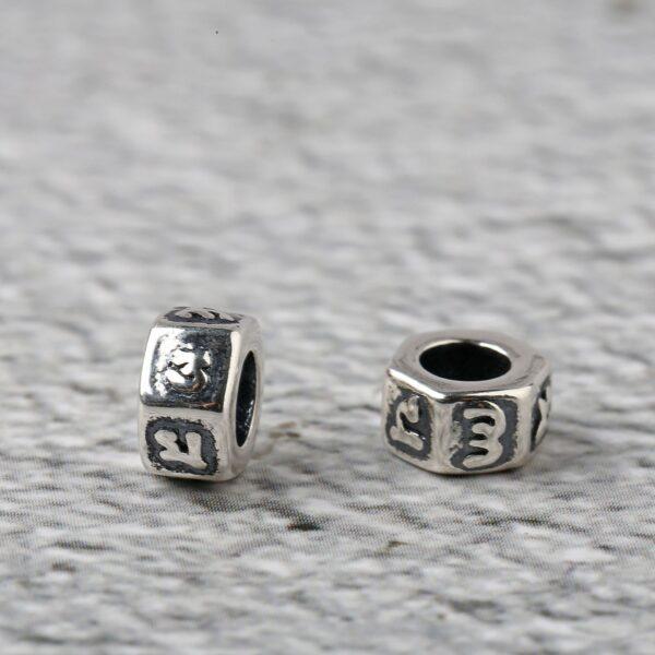six-sided s925 sterling silver bead, oxidized silver Six-character mantra Buddhist bead, spacer bead - Image 3