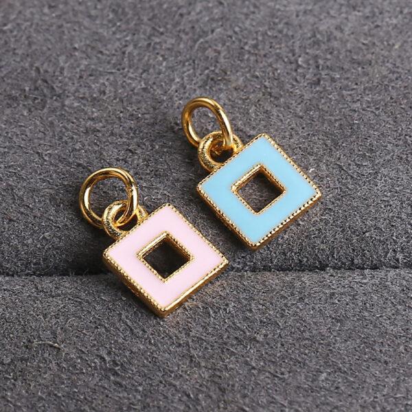 hollow square shape gild sterling silver charm bead, colorful enamel charm - Image 3