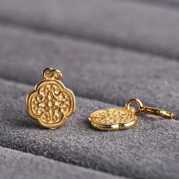 flower shape gild s925 sterling silver charm, ruyi pattern golden bead - Image 3