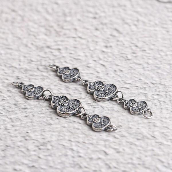 s925 sterling silver flower shape chain, oxidized silver gourd charm - Image 3