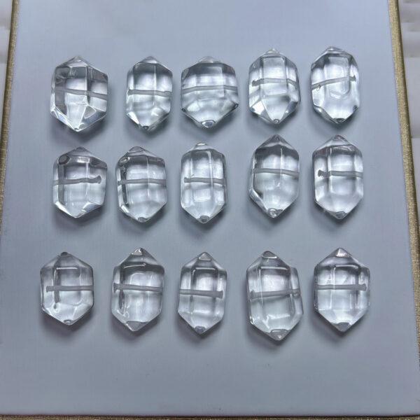 genuine natural clear quartz bead, white bead, double pointed bead, prism bead - Image 4