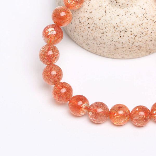 7A golden light genuine natural sunstone bracelet, 6 - 12mm round shape beaded bracelet - Image 4