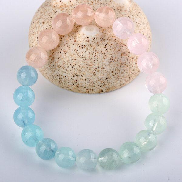 6A multi colors genuine natural morganite bracelet, 7 - 12mm round shape beaded bracelet - Image 4