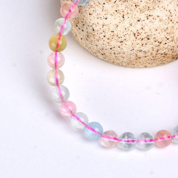 7A genuine natural colorful morganite bracelet, 6 - 12mm round shape beaded bracelet - Image 4