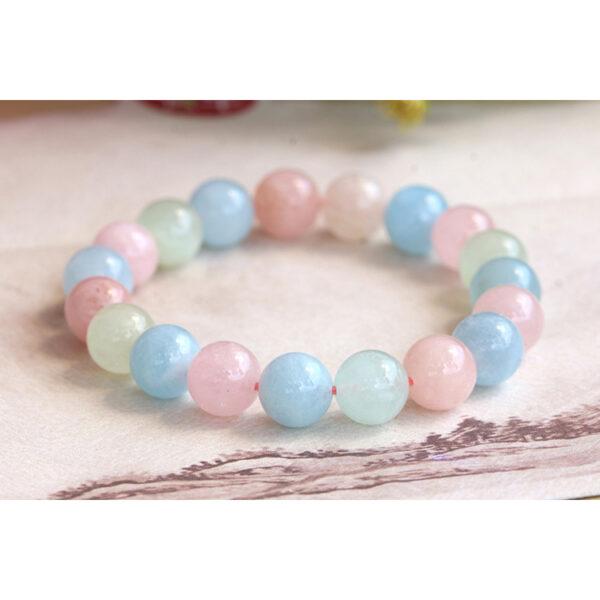 5A genuine natural colorful morganite bracelet, 6 - 12mm round shape beaded bracelet - Image 4