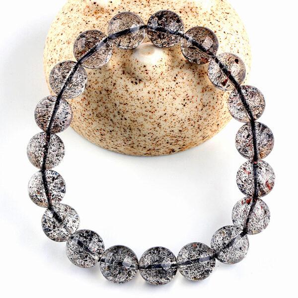 best genuine natural black spots super seven quartz bracelet, 7 - 13mm round shape beaded bracelet - Image 4