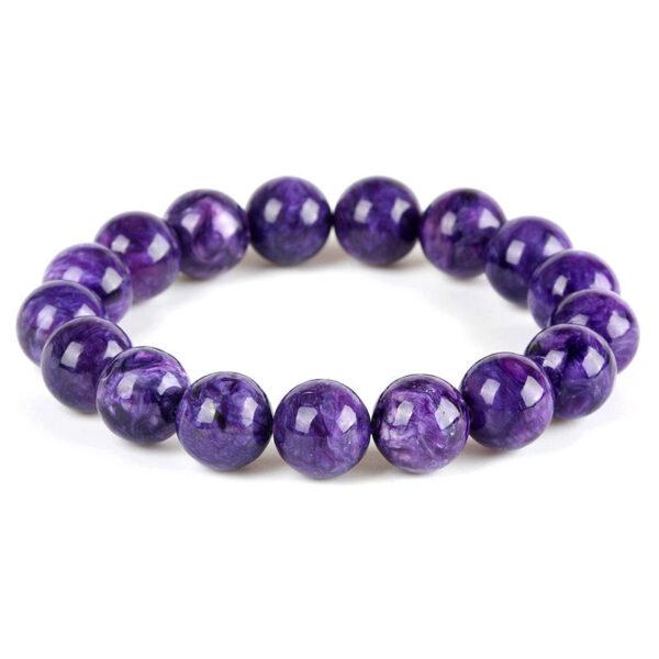 best genuine natural charoite bracelet, 7 - 14mm round shape beaded bracelet - Image 4