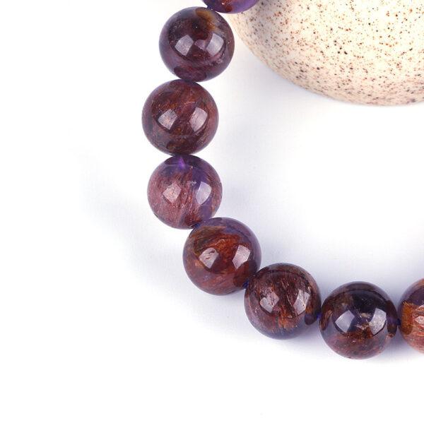 7A genuine natural amethyst rutilated quartz bracelet, 8 - 14mm round shape beaded bracelet - Image 4