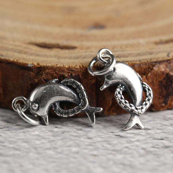 s925 sterling silver love dolphin shape charm bead, oxidized silver dolphin charm - Image 4