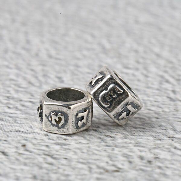 six-sided s925 sterling silver bead, oxidized silver Six-character mantra Buddhist bead, spacer bead - Image 4
