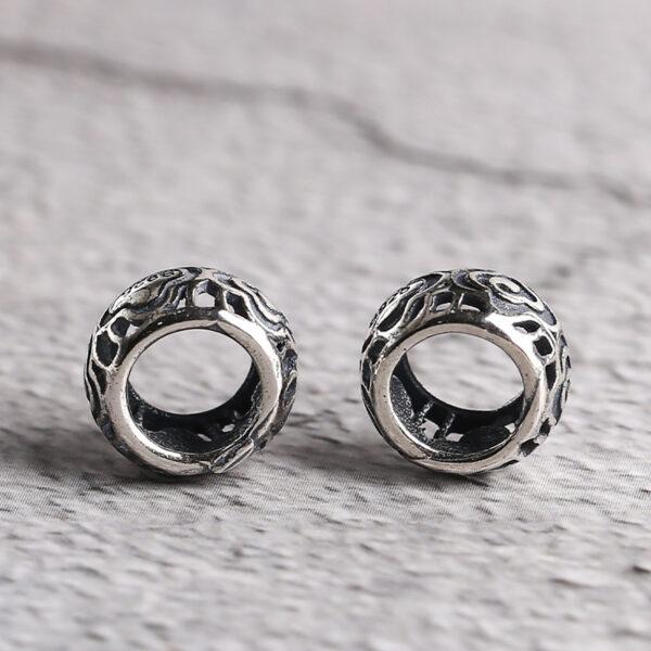 drum shape s925 sterling silver bead, oxidized silver hollow flower pattern bead, spacer bead - Image 4