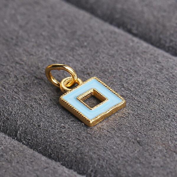 hollow square shape gild sterling silver charm bead, colorful enamel charm - Image 4