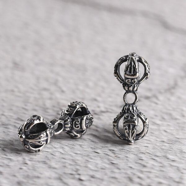 s925 sterling silver vajra shape charm bead, oxidized silver vajra charm - Image 4