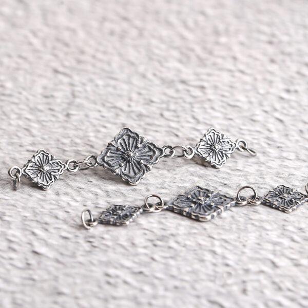 s925 sterling silver flower shape chain, oxidized silver gourd charm - Image 4