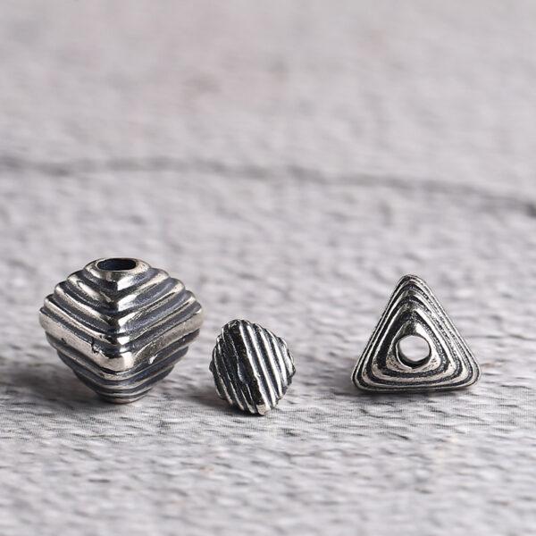 s925 sterling silver line pattern polyhedron bead, oxidized silver bead - Image 4