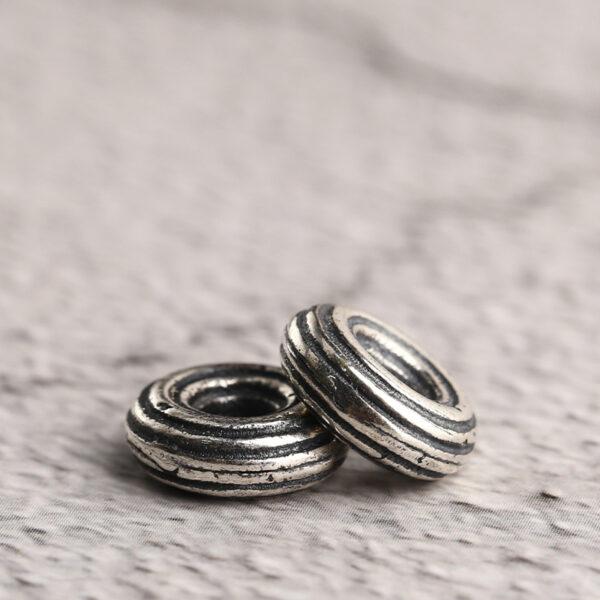s925 sterling silver line pattern rondelle shape bead, oxidized silver bead - Image 4
