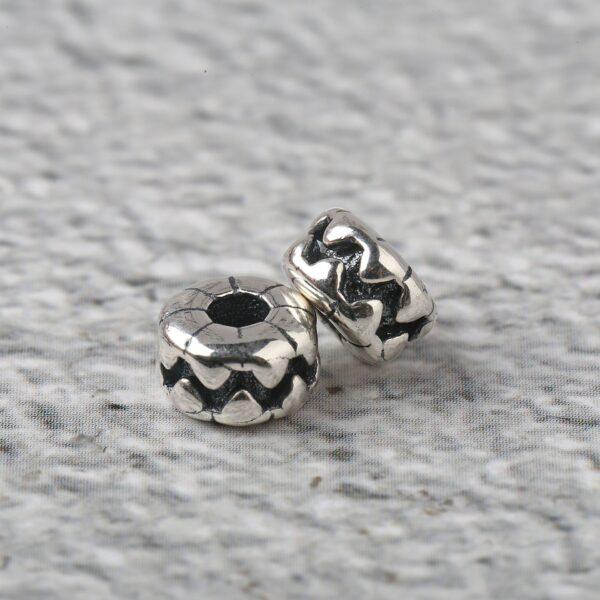 s925 sterling silver teeth pattern rondelle shape bead, oxidized silver bead - Image 4