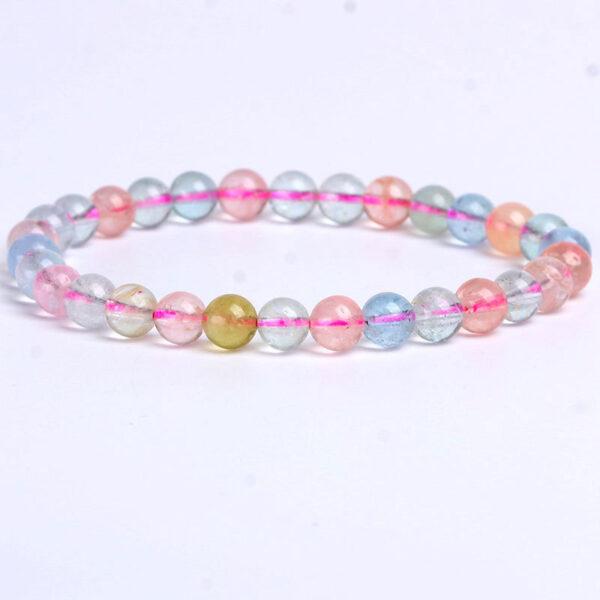 7A genuine natural colorful morganite bracelet, 6 - 12mm round shape beaded bracelet - Image 5