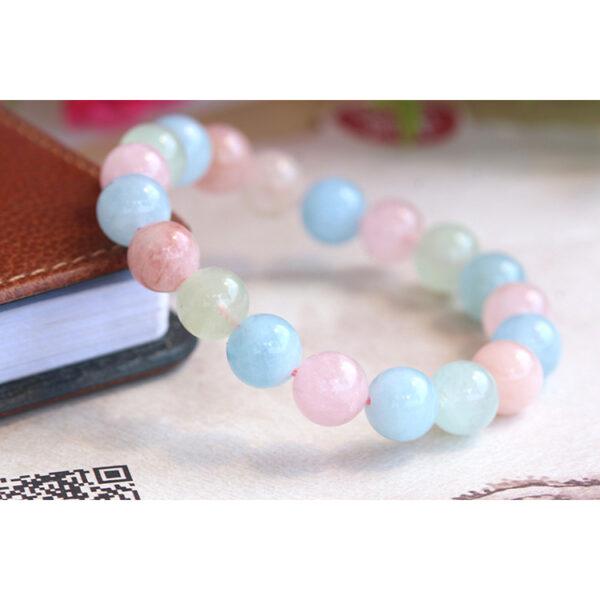 5A genuine natural colorful morganite bracelet, 6 - 12mm round shape beaded bracelet - Image 5