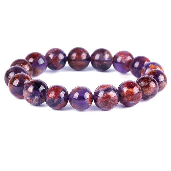 7A genuine natural amethyst rutilated quartz bracelet, 8 - 14mm round shape beaded bracelet - Image 5