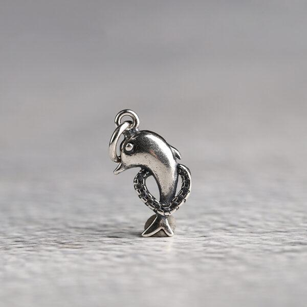 s925 sterling silver love dolphin shape charm bead, oxidized silver dolphin charm - Image 5