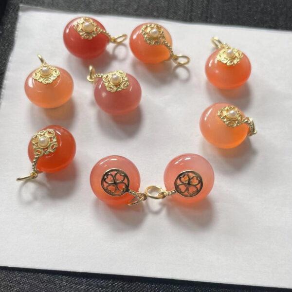 donut shape genuine natural agate charm, flower pattern red and pink agate charm bead - Image 5