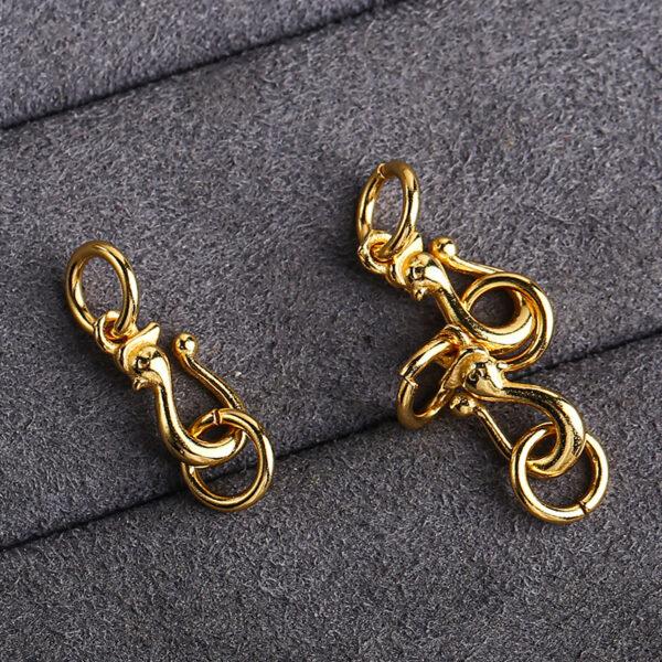 double rings phoenix shape gild s925 sterling silver clasp, flower pattern golden clasp bead - Image 5