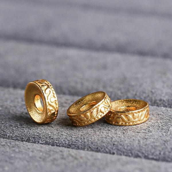 rondelle shape gild s925 sterling silver bead, flower parttern golden bead - Image 5
