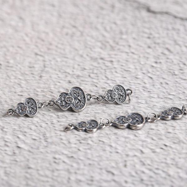 s925 sterling silver flower shape chain, oxidized silver gourd charm - Image 5
