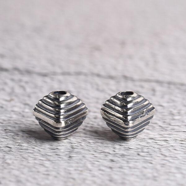 s925 sterling silver line pattern polyhedron bead, oxidized silver bead - Image 5