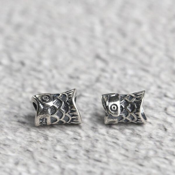 s925 sterling silver fish bead, oxidized silver bead - Image 5